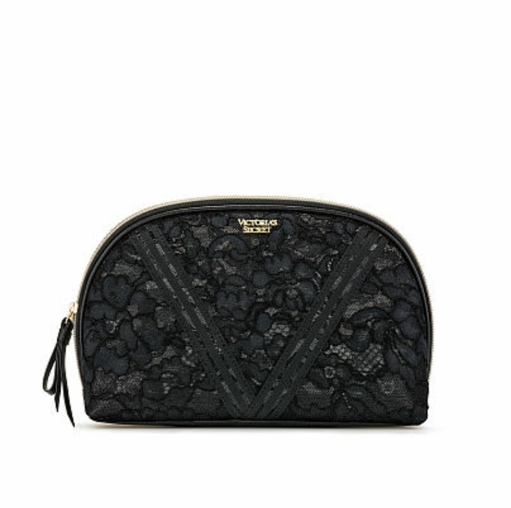 NWT Victoria's Secret Black Floral Lace Glam Bag